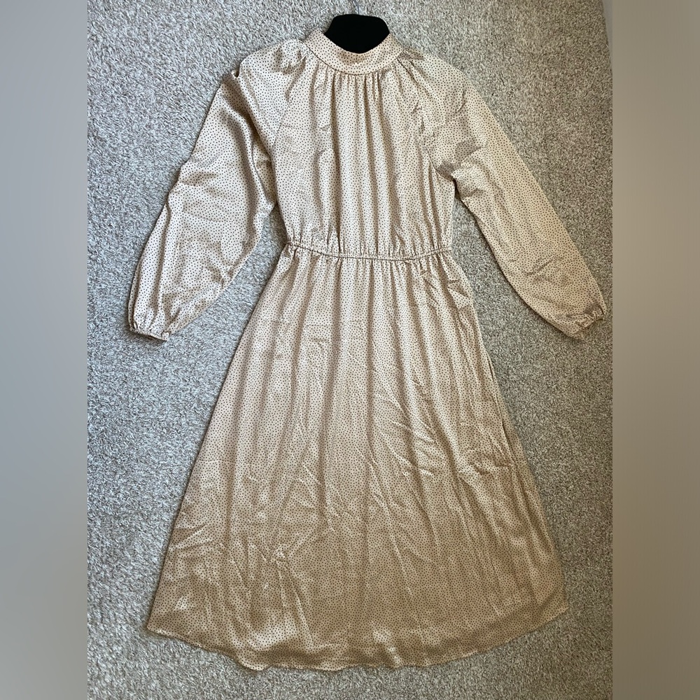 Loft High-Neck Neutral Polka Dot Dress